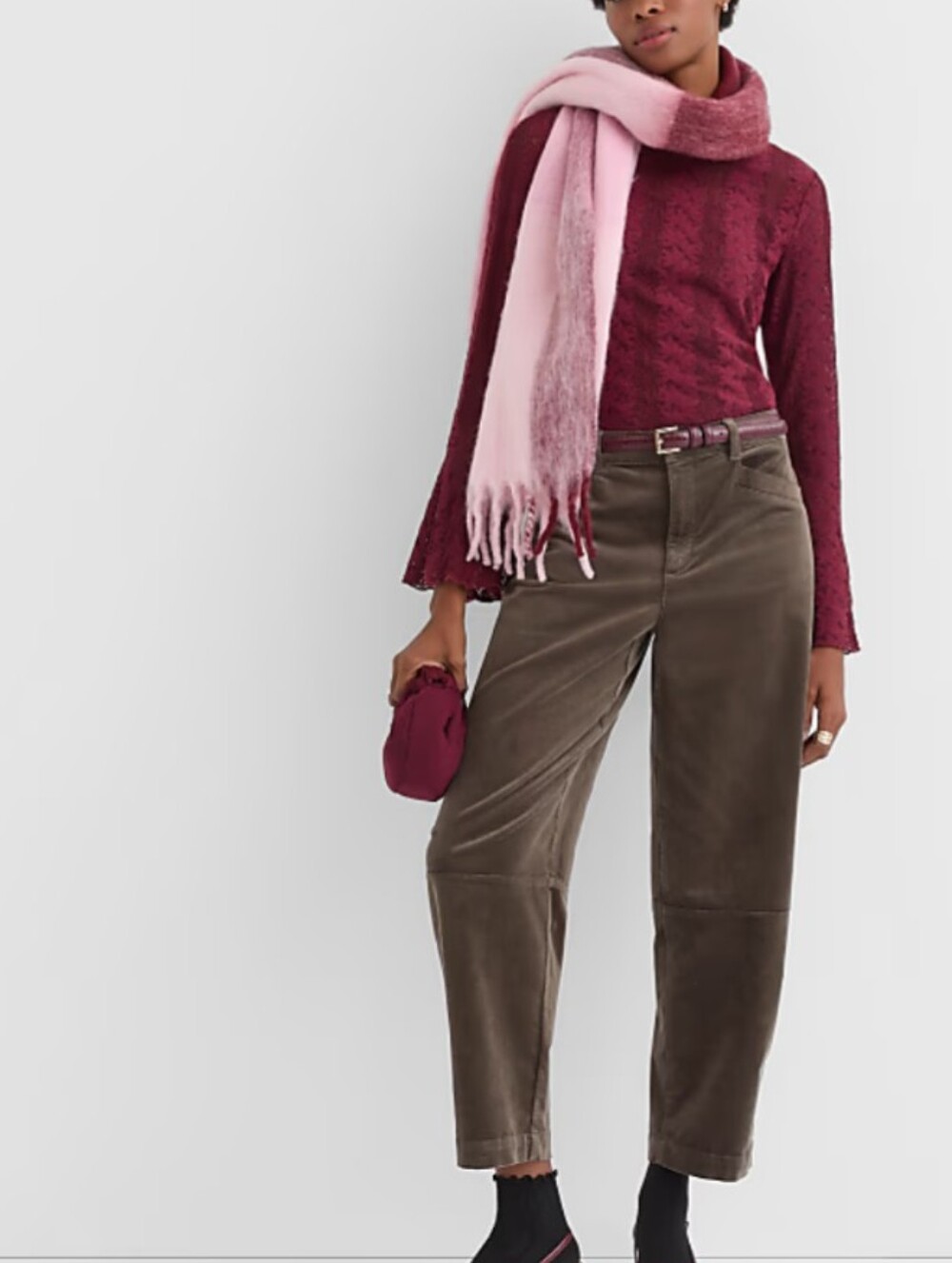 Loft Terra Taupe Petite Barrel Pants in Stretch Velvet Size 4P